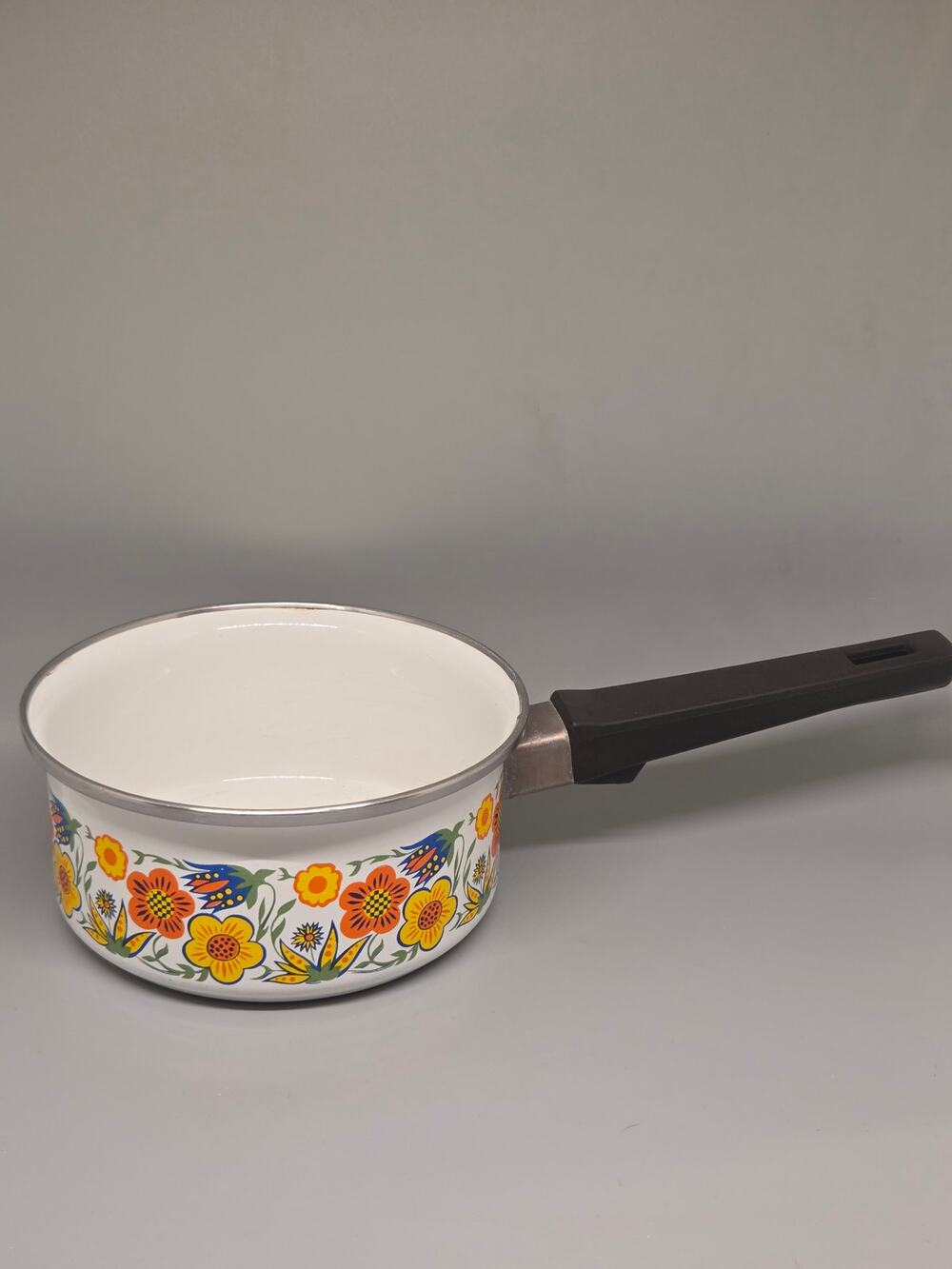 Vintage Harvest Blossom Enamelware Floral Sauce Pan 1970's style - no lid